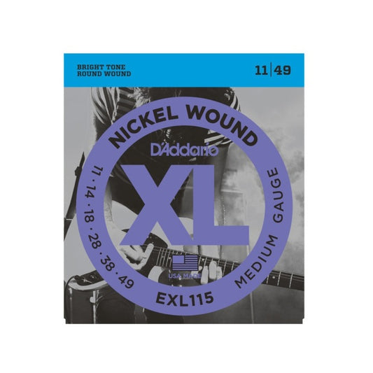 D'Addario Medium Blues-Jazz Rock XL Nickel Wound Electric Guitar Strings (6-String Set, 11 - 49), EXL-115