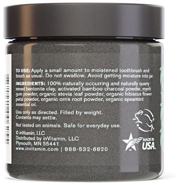 InVitamin, All Natural Activated Charcoal Tooth And Gum Powder Spearmint Flavor