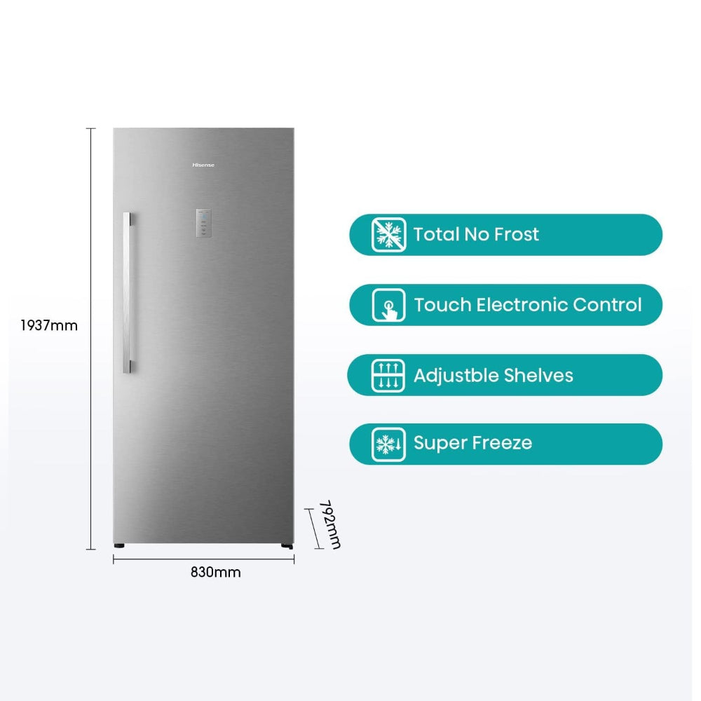 Hisense Upright Freezer 21Cft No Frost Convertible Freezer-Fridge 5 Shelves, 2 Basket Drawers, 769L Silver, FV769N4ASU-L