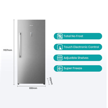 Hisense Upright Freezer 21Cft No Frost Convertible Freezer-Fridge 5 Shelves, 2 Basket Drawers, 769L Silver, FV769N4ASU-L