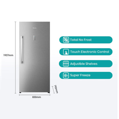 Hisense Upright Freezer 21Cft No Frost Convertible Freezer-Fridge 5 Shelves, 2 Basket Drawers, 769L Silver, FV769N4ASU-L