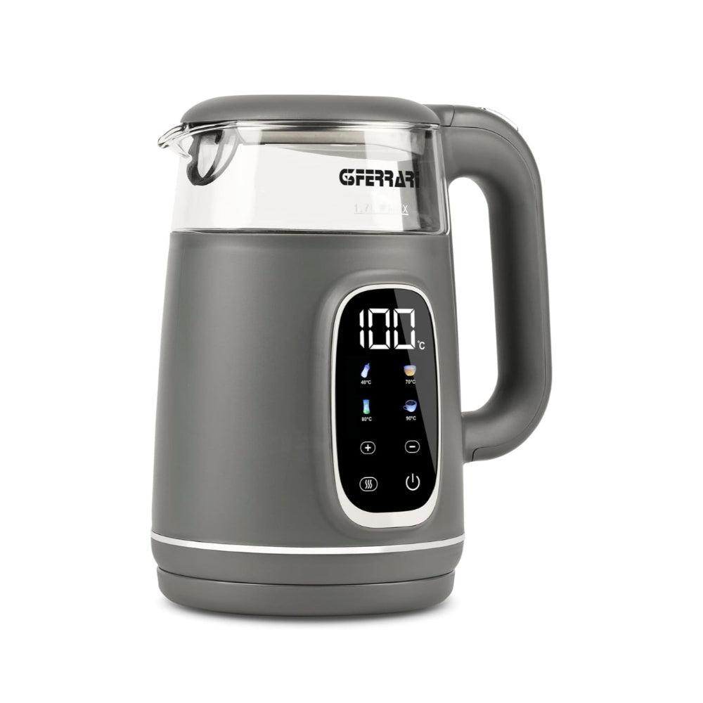 G3Ferrari Glass 1.7L - 1850W-2200W Electric Kettle, Anti-Burn Housing, Display Touch Screen, Temperature Indicator, 40C-100C, Over-Heating Protection, Concealed Heating Element, Automatic Shut-Off, G10224