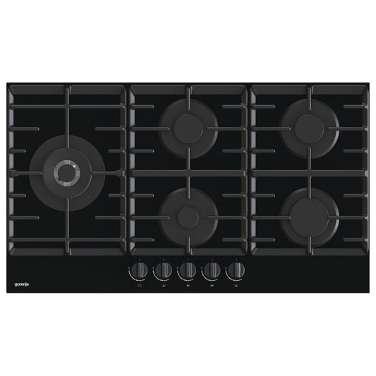 Gorenje, Hob 90Cm 5Gas Burners Safety Cast Iron Black Ceramic