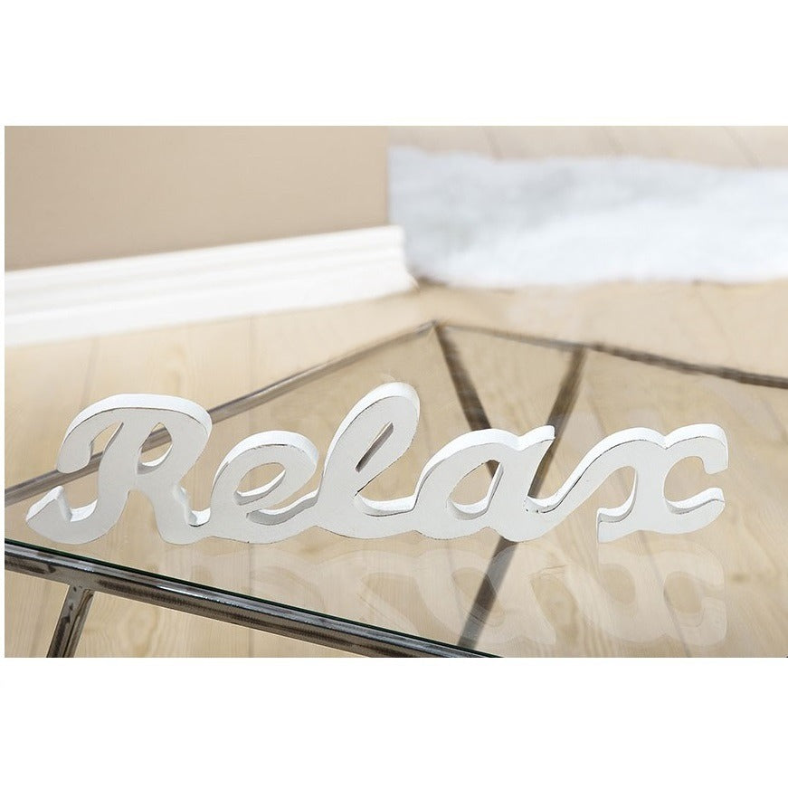 Wooden Wording 'Relax' White 44 Cm