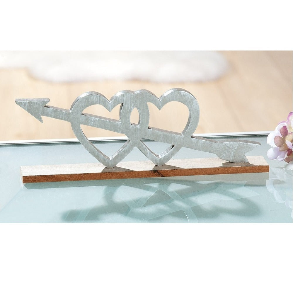 Wooden Double-Heart On Base, Available in Different Colors