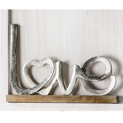 Wooden Lettering 'Love' Silver On Base 41 Cm