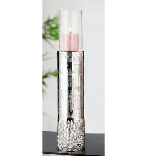 Aluminum Silver Candle Holder With Glass 45 Cm