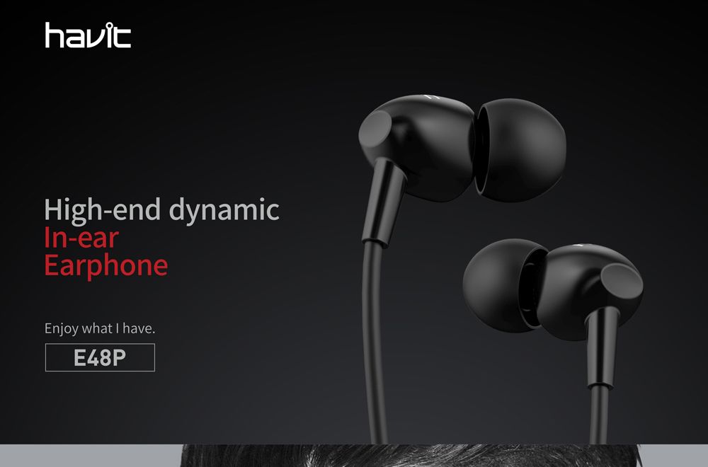 Havit, Wired Earphone With Microphone, E48P, Black