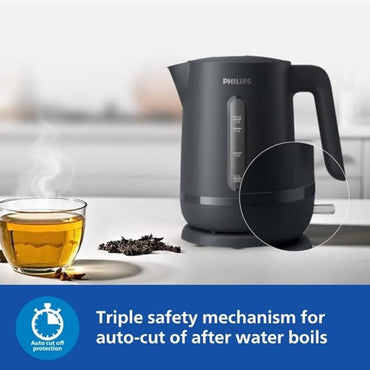 Philips Plastic Double-Walled Electric Kettle, 1.7L Capacity, 1800W Power, Charcoal Grey Color, Perfect for Hot Water, Water Heater Kettle, HD9314