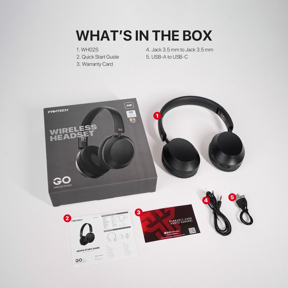 Fantech, Wh02S Go Air: Bluetooth, Wireless Headphones, Built-In Microphone