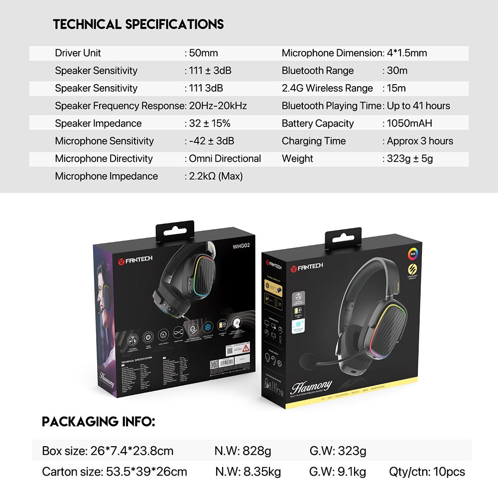 Fantech, Whg02 Harmony: Tri Mode Bluetooth, Wired, Usb Wireless Headset