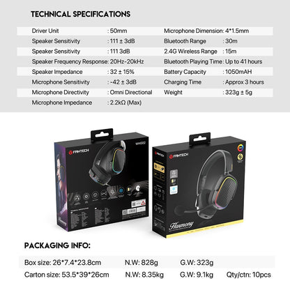 Fantech, Whg02 Harmony: Tri Mode Bluetooth, Wired, Usb Wireless Headset
