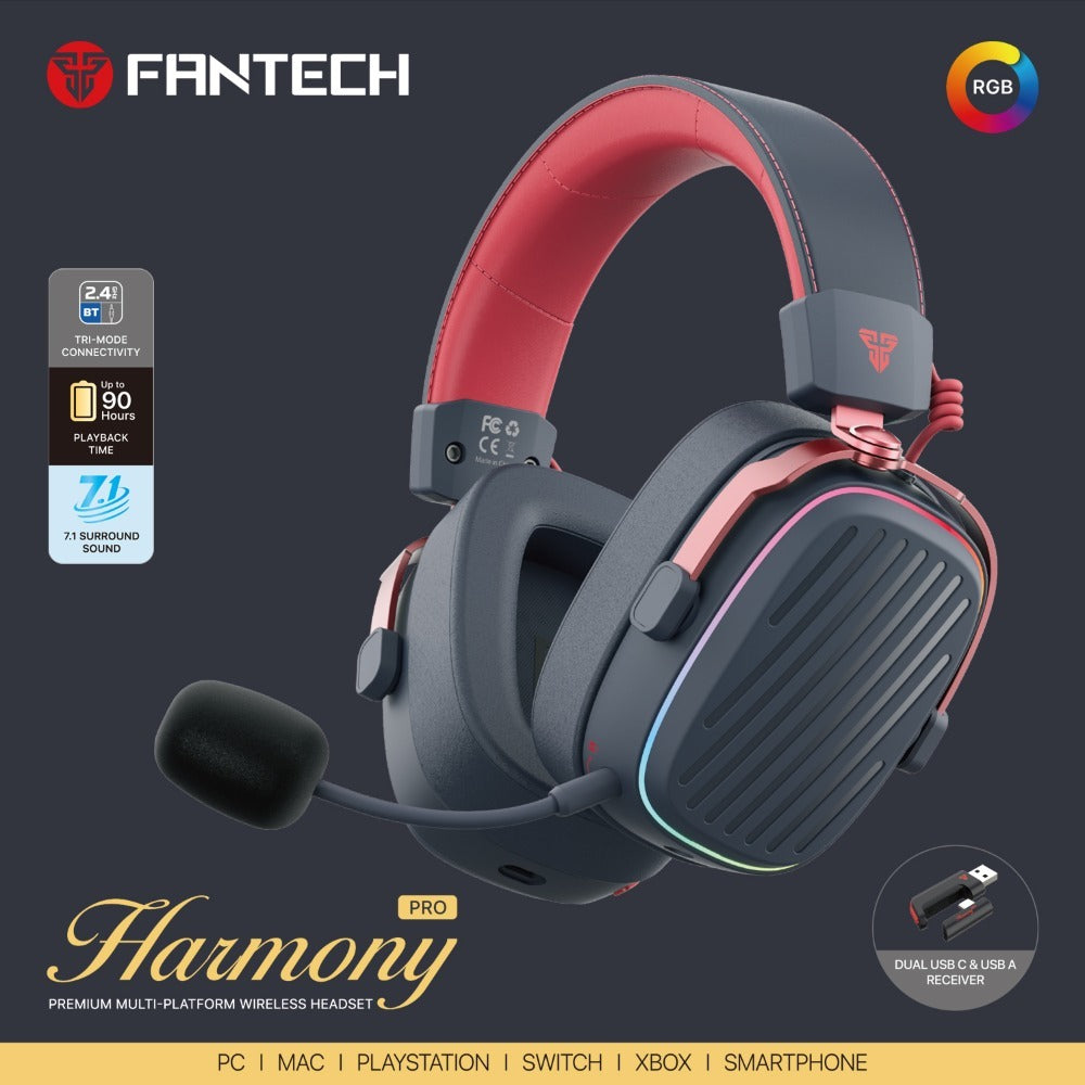 Fantech, Whg02 Pro Harmony: Tri Mode Bluetooth, Wired, Usb Wireless Headset, Up To 90 Hours Playback