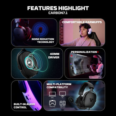 Fantech, Hg30 Carbon Usb 7.1 Virtual Surround Sound Gaming Headset, Crystal-Clear & Powerful Sound, Available in Different Colors