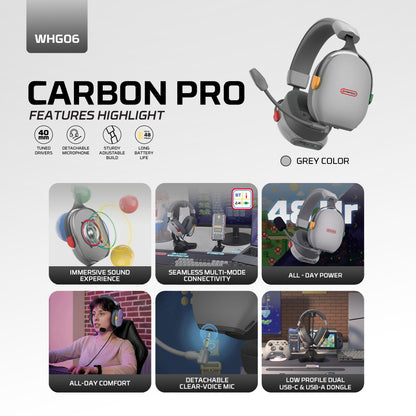 Fantech, WHG06 CARBON PRO Multi-Platform Wireless Headset, QUAD Mode Connection, HEADSET D82