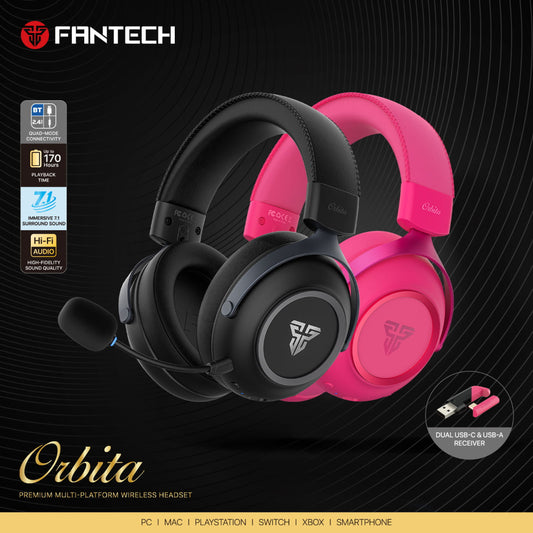 FANTECH ORBITA WHG07 Orbita 7.1 Wireless Gaming Headset: 170H Battery, AI Noise Canceling Mic, Quad-Mode Bluetooth