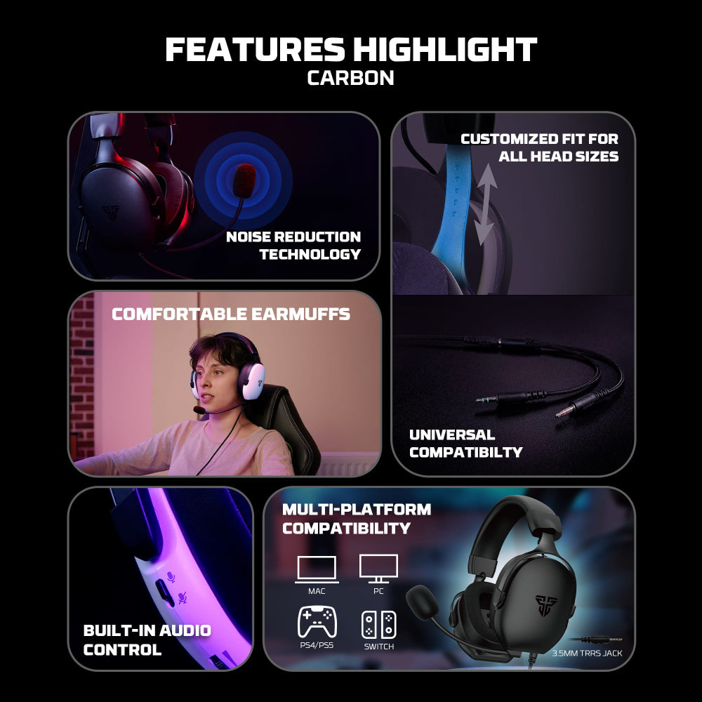 FANTECH MH92 CARBON Immersive Audio Gaming Headset, Crystal-Clear Noise Canceling Mic