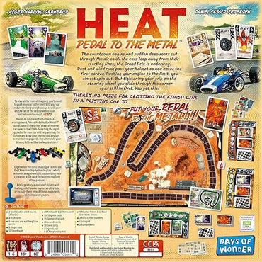 Heat: Pedal To The Metal Board Game - Intense Car Racing And Strategy Game, Fun Family Game For Kids And Adults, Ages 10+, 1-4 Players, 60 Minute Playtime, Made By Days Of Wonder