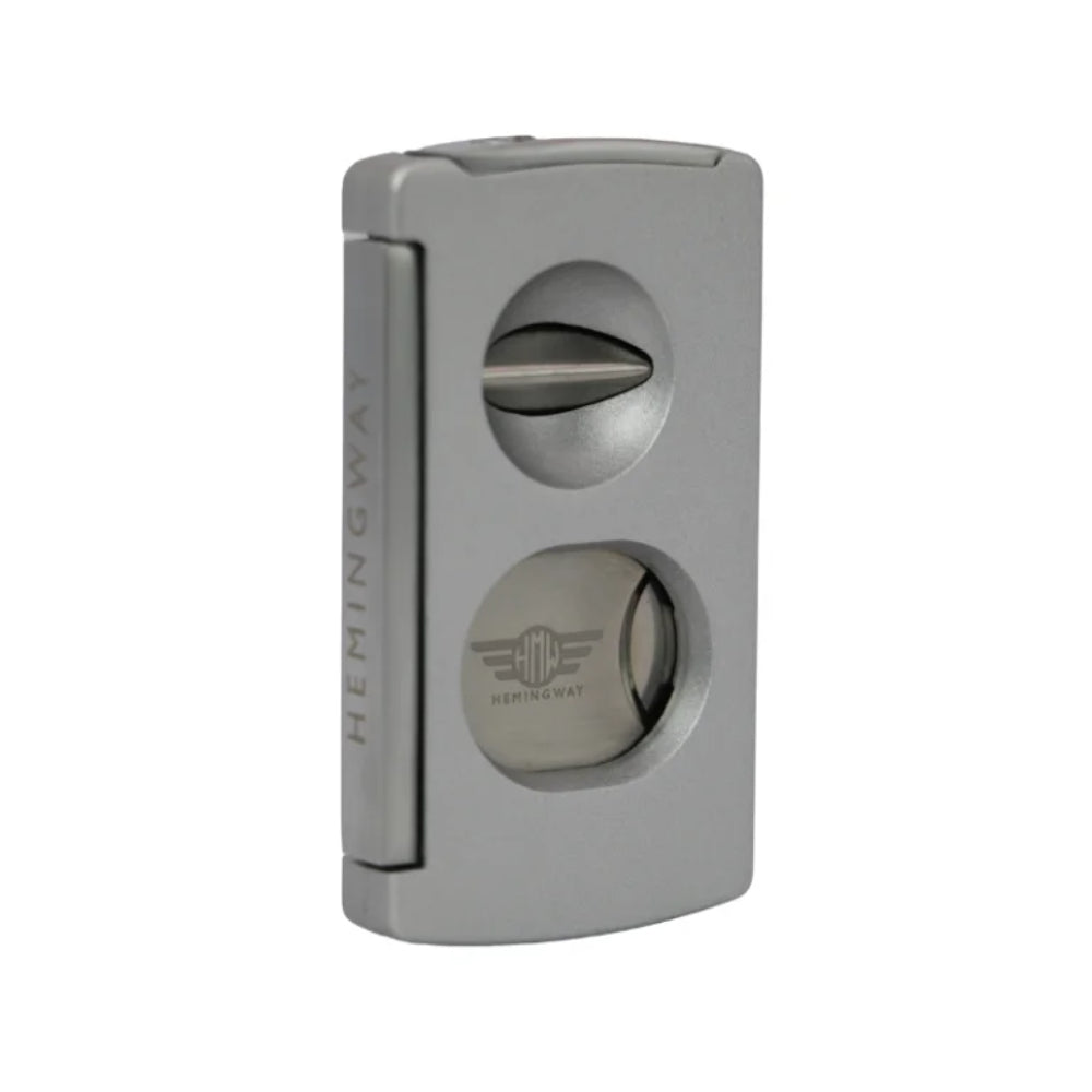Hemingway, Luxury Cigar Cutter Stainless Steel V-Cut and Round Cut with Cigar Punch ? Silver, HemCutSilver
