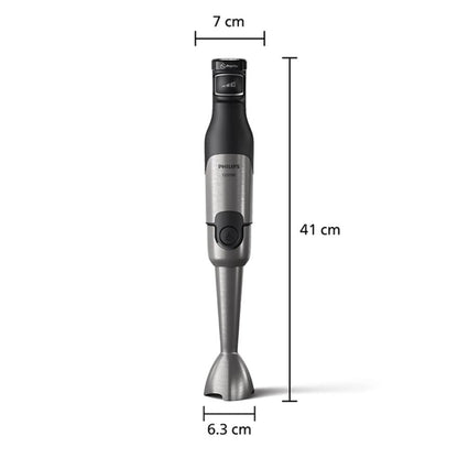 Philips Hand Blender 5000 Series - 1200W, Anti- Splash Guard, SpeedTouch Technology, LED Speed Indicator, Chopper, Whisk, Compact, Black/Metal, HR2683