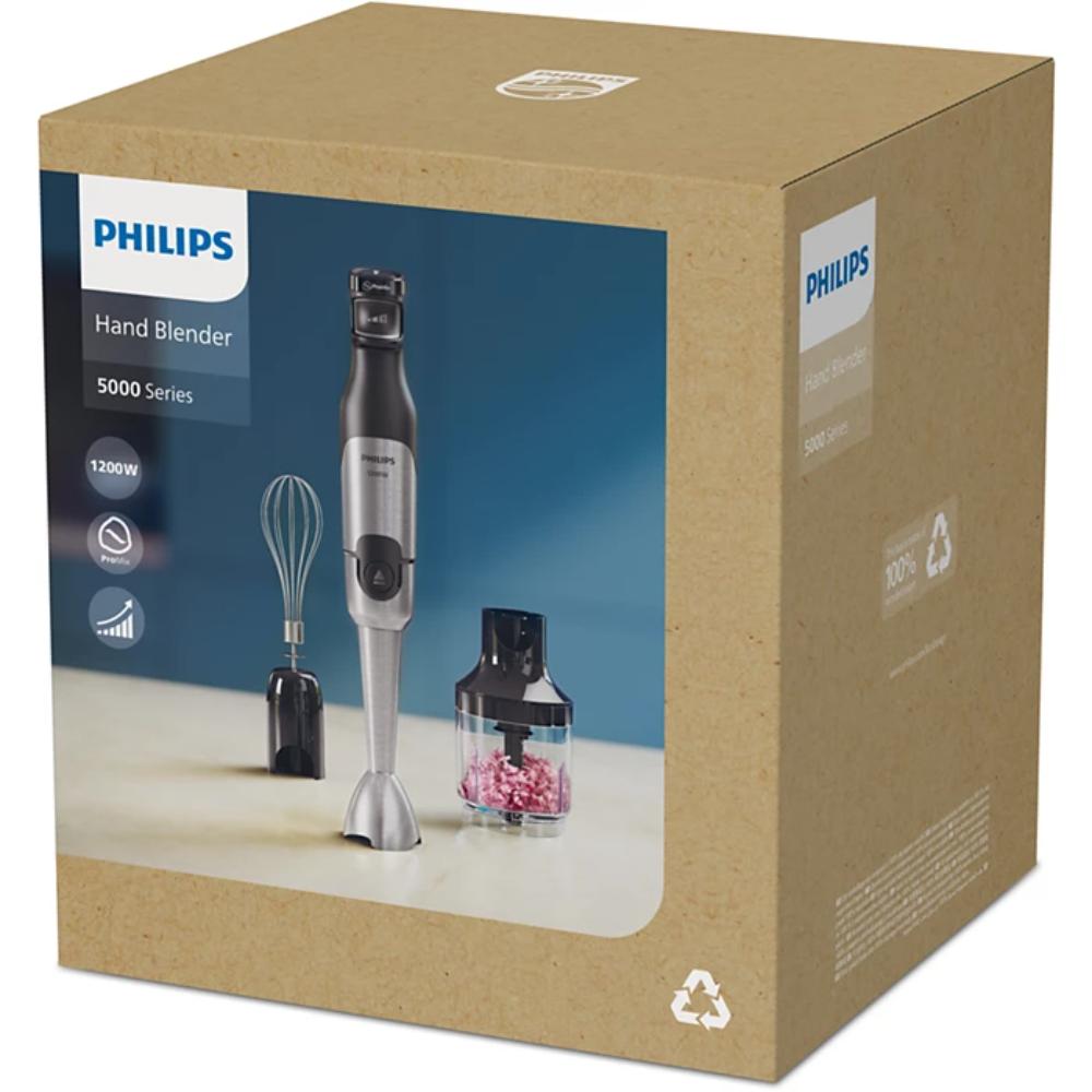 Philips Hand Blender 5000 Series - 1200W, Anti- Splash Guard, SpeedTouch Technology, LED Speed Indicator, Chopper, Whisk, Compact, Black/Metal, HR2683