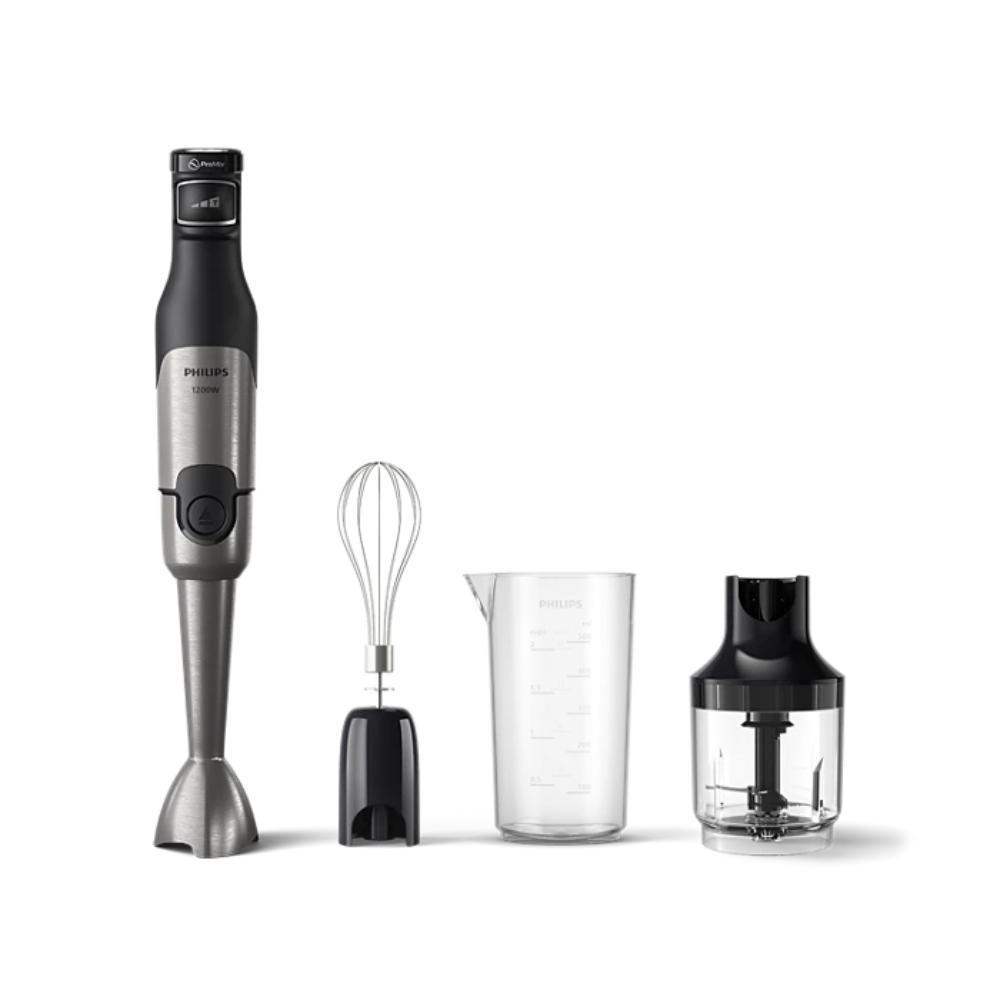 Philips Hand Blender 5000 Series - 1200W, Anti- Splash Guard, SpeedTouch Technology, LED Speed Indicator, Chopper, Whisk, Compact, Black/Metal, HR2683