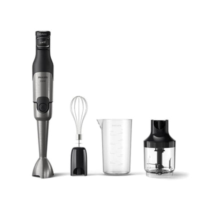Philips Hand Blender 5000 Series - 1200W, Anti- Splash Guard, SpeedTouch Technology, LED Speed Indicator, Chopper, Whisk, Compact, Black/Metal, HR2683