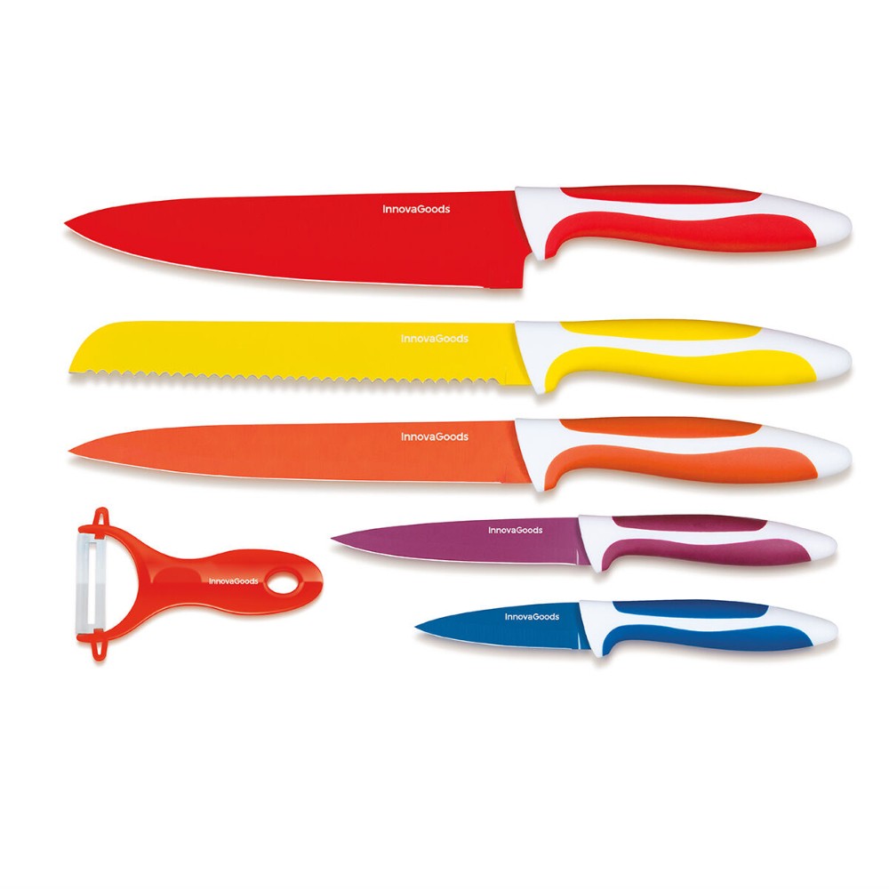 InnovaGoods, Set Of Ceramic Coated Knives With Peeler Knoolvs 6 Pieces, V0100530