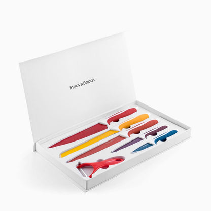 InnovaGoods, Set Of Ceramic Coated Knives With Peeler Knoolvs 6 Pieces, V0100530