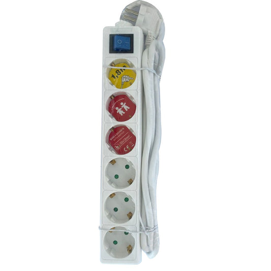Invo, German Lighting 6 Outlets With On/Off, 3 Wires, 1.5mmx1.8M White, INVW06S