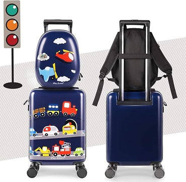 Iplay, Kids Luggage, Boys Carry On Suitcase, 18' Hardside Travel Luggage Set W/Backpack, Toddler Rolling Luggage W/ 4 Spinner Wheels, Children Holiday Birthday Gift