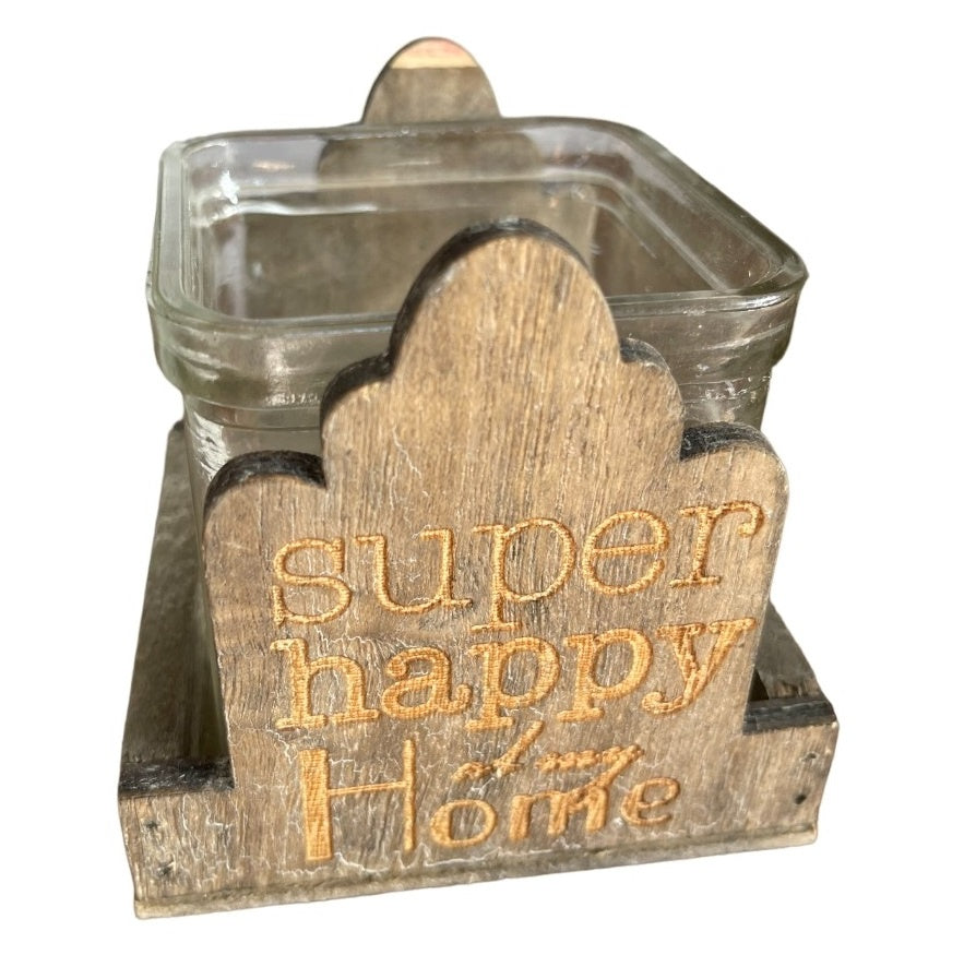Itemz, Wooden Candle Holder House Shape with Glass votive