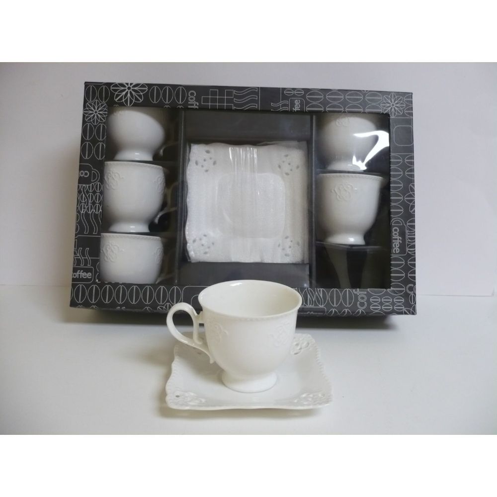 La Perla, 12Pcs White Porcelain Embossed Tea Set