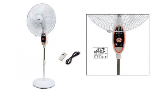 JTC, Up to 30 Hours On Battery, 18' Rechargeable Floor Fan, Led Light, 9 Speeds, AC/DC Operated, Remote Control, Timer, Built-in USB charger, Can Be Charged By Solar Panel
