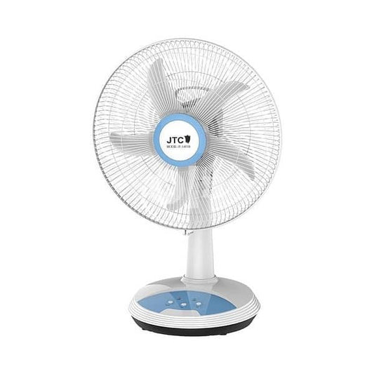 JTC, 14' Rechargeable Table Fan, Led Light, AC/DC Operated, UP to 25 Hours on Battery, Built-in USB charger, Can Be Charged By Solar Panel