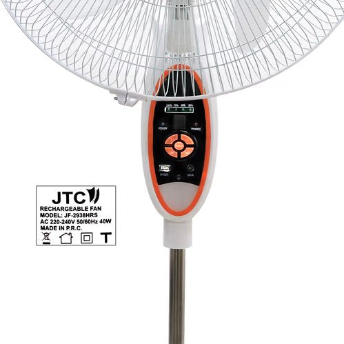 JTC, Including Solar Panel, Up to 30 Hours On Battery, 16' Rechargeable Floor Fan, Led Light, 9 Speeds, Remote Control, Timer, Built-in USB charger