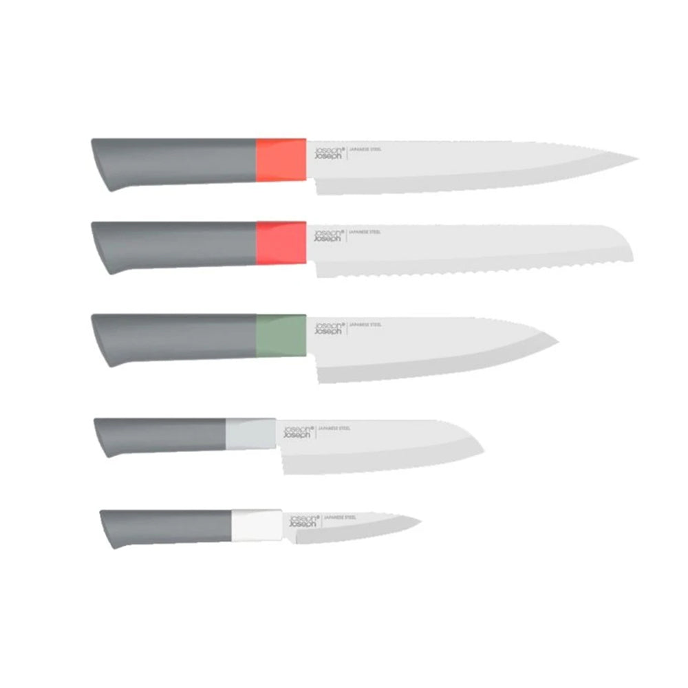 Joseph Joseph Duo 5Pcs Knife Block With 5 Knives Set - Grey, Stainless-Steel Blades And Non-Slip Pinch-Grips, JOSE-10560