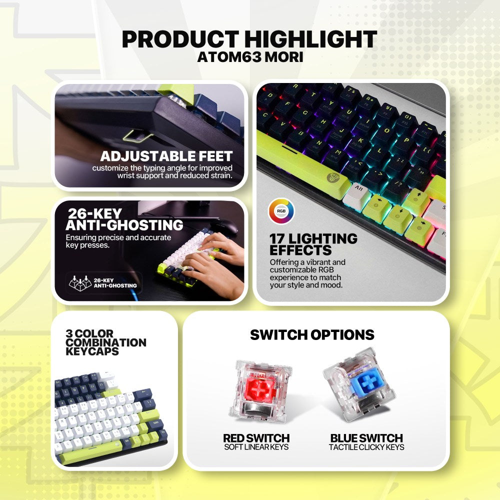 Fantech, Mori Edition Mk874V2 - Atom63, Pro Wired Mechanical Keyboard With Rgb Lighting Blue