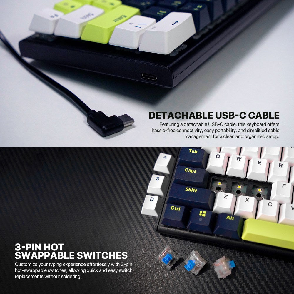 Fantech, Mori Edition Mk874V2 - Atom63, Pro Wired Mechanical Keyboard With Rgb Lighting Blue