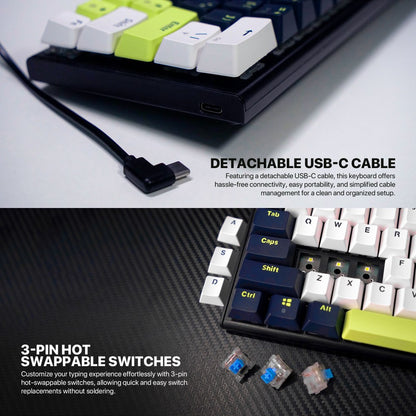 Fantech, Mori Edition Mk874V2 - Atom63, Pro Wired Mechanical Keyboard With Rgb Lighting Blue