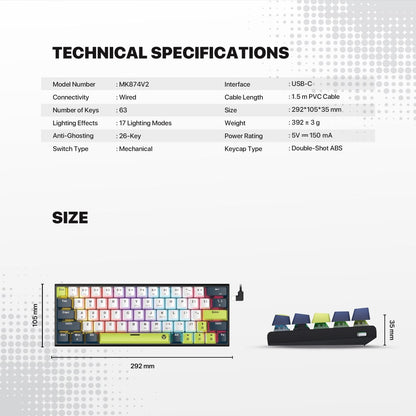 Fantech, Mori Edition Mk874V2 - Atom63, Pro Wired Mechanical Keyboard With Rgb Lighting Blue