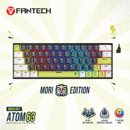 Fantech, Mori Edition Mk874V2 - Atom63, Pro Wired Mechanical Keyboard With Rgb Lighting Blue