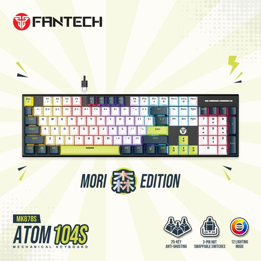Fantech, Mori Edition Mk878S - Atom104S, Pro Wired Mechanical Keyboard With Rgb Lighting White, Available in Different Colors