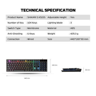 Fantech, K515S Shikari S, Rgb Lighting, Wired Gaming Keyboard