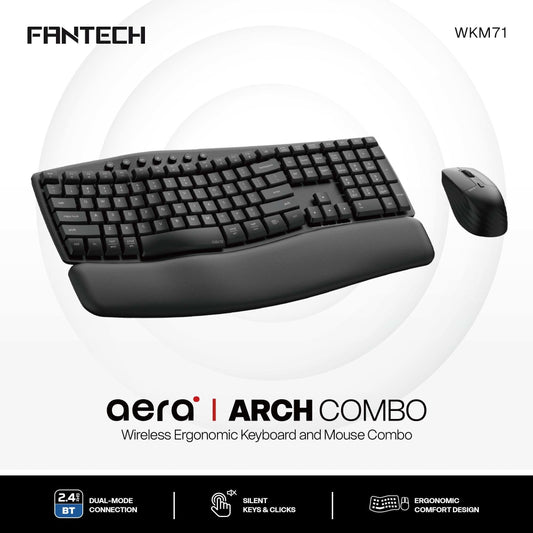 FANTECH WKM71 AERA ARCH: The Ultimate Natural Curved Ergonomic Wireless Combo, High-Performance Silent Keyboard & Mouse