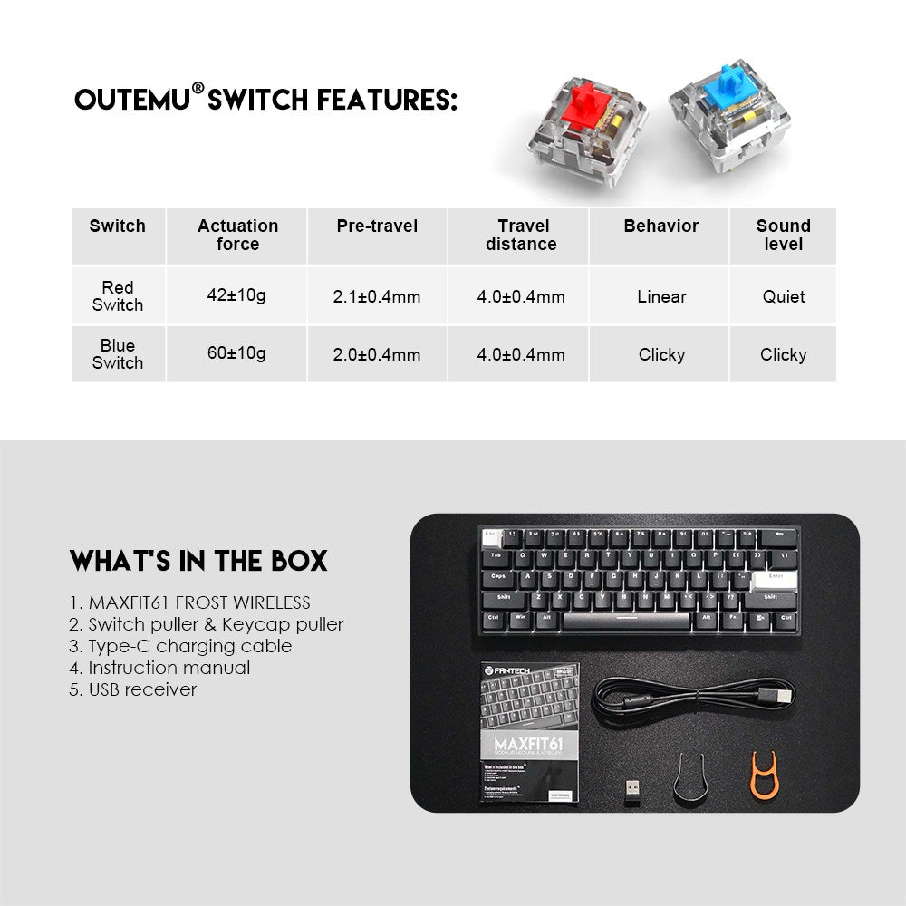 Fantech, Mk857 Maxfit61 Rgb Mechanical Gaming Keyboard