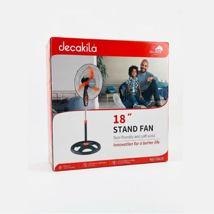 Decakila Stand Fan 18-Inch, 3 Blades, 60W - [Black], KEFC041B