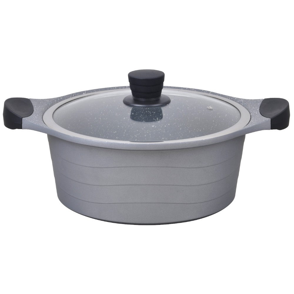 Kinox, Al Granite Casserole 32 cm Glass Lid & Silicon Black Handles, Kin-909032