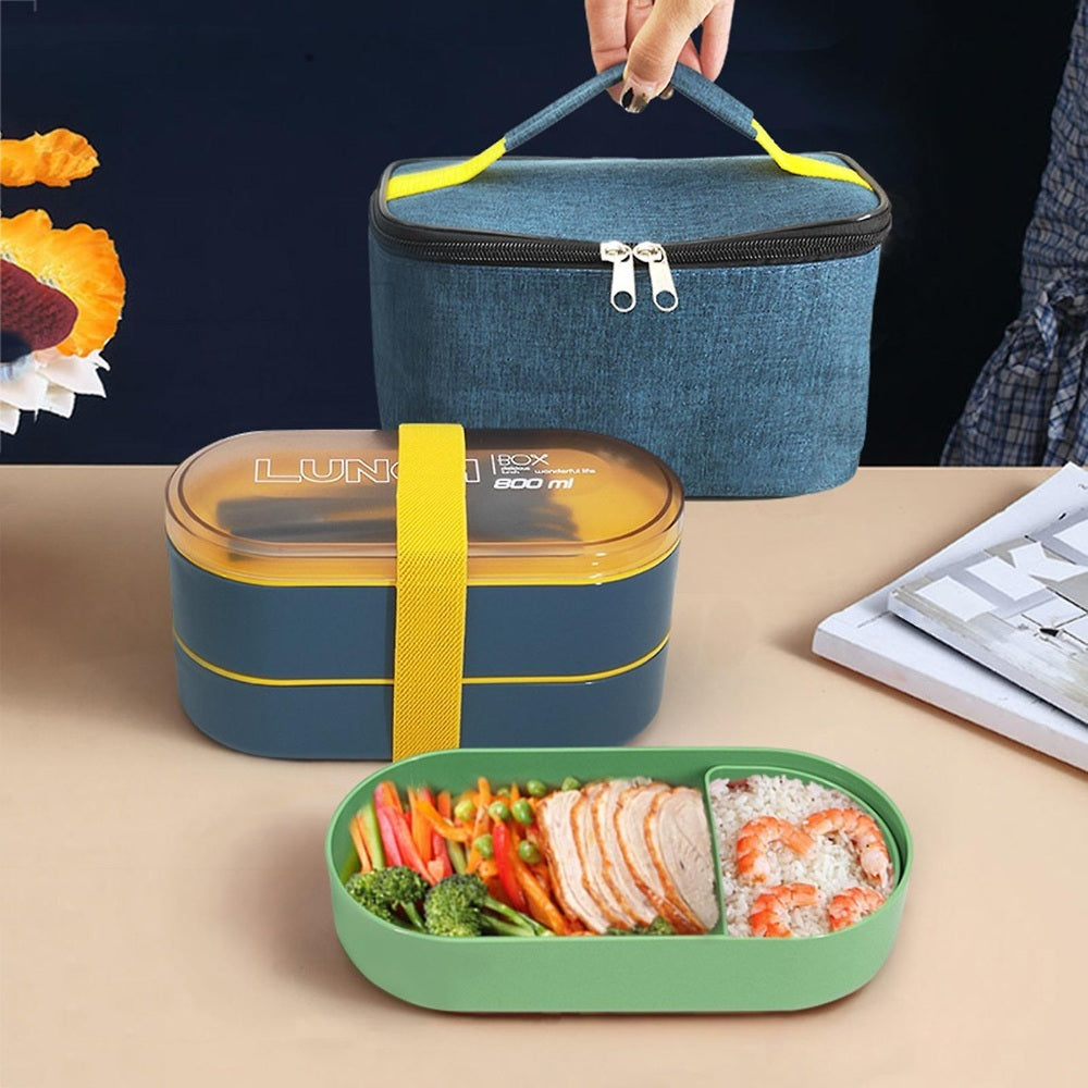 2 Tier Bento Boxes Containers With Tableware Self Moveable, Available in Different Colors