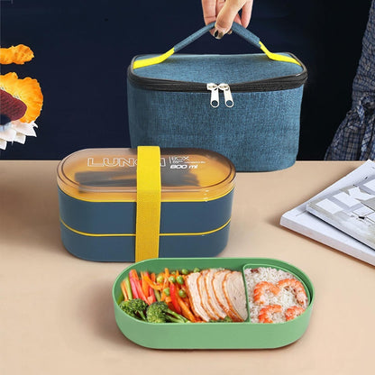 2 Tier Bento Boxes Containers With Tableware Self Moveable, Available in Different Colors